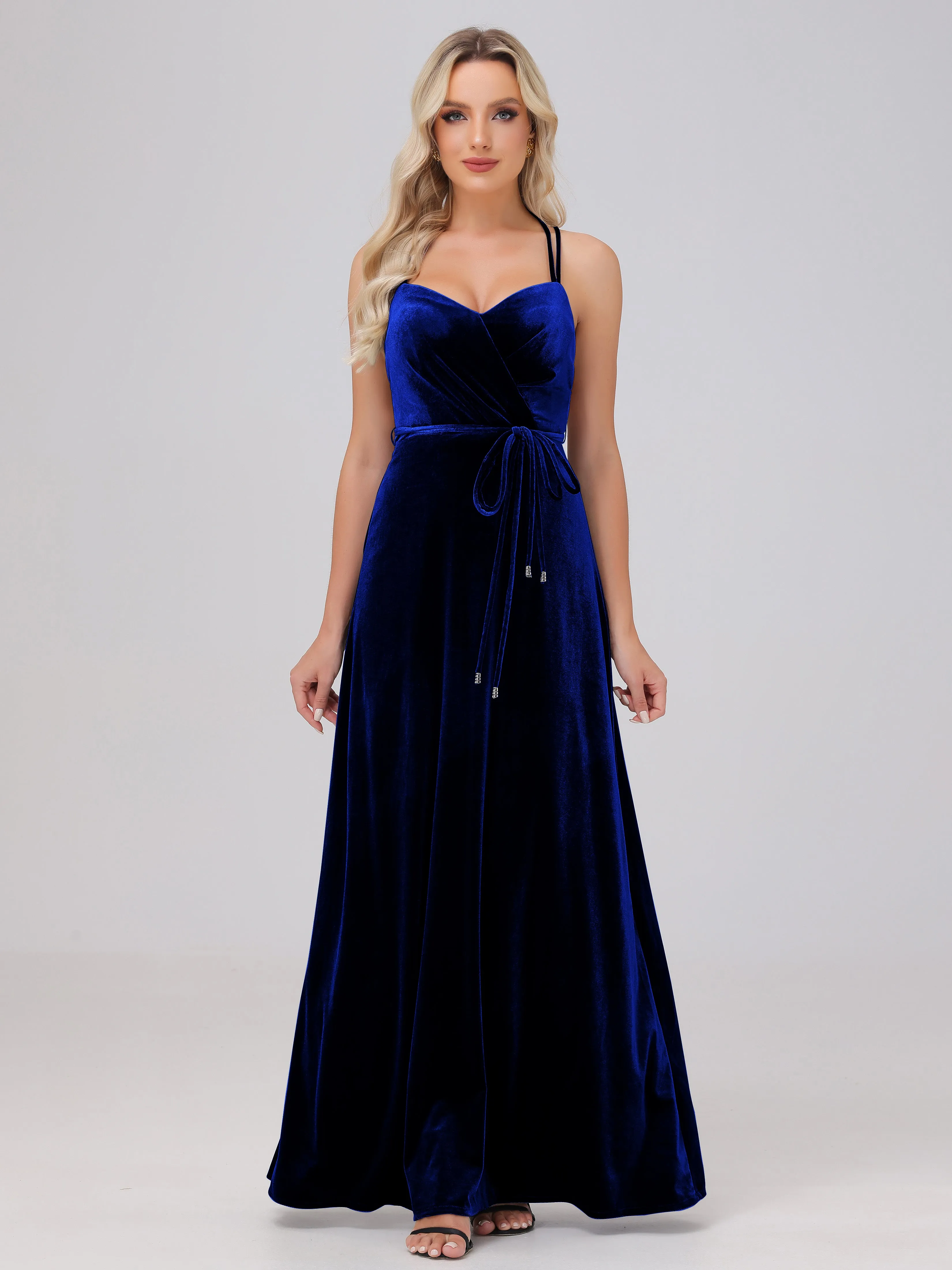 A-Line Spaghetti Straps Velvet Bridesmaid Dresses