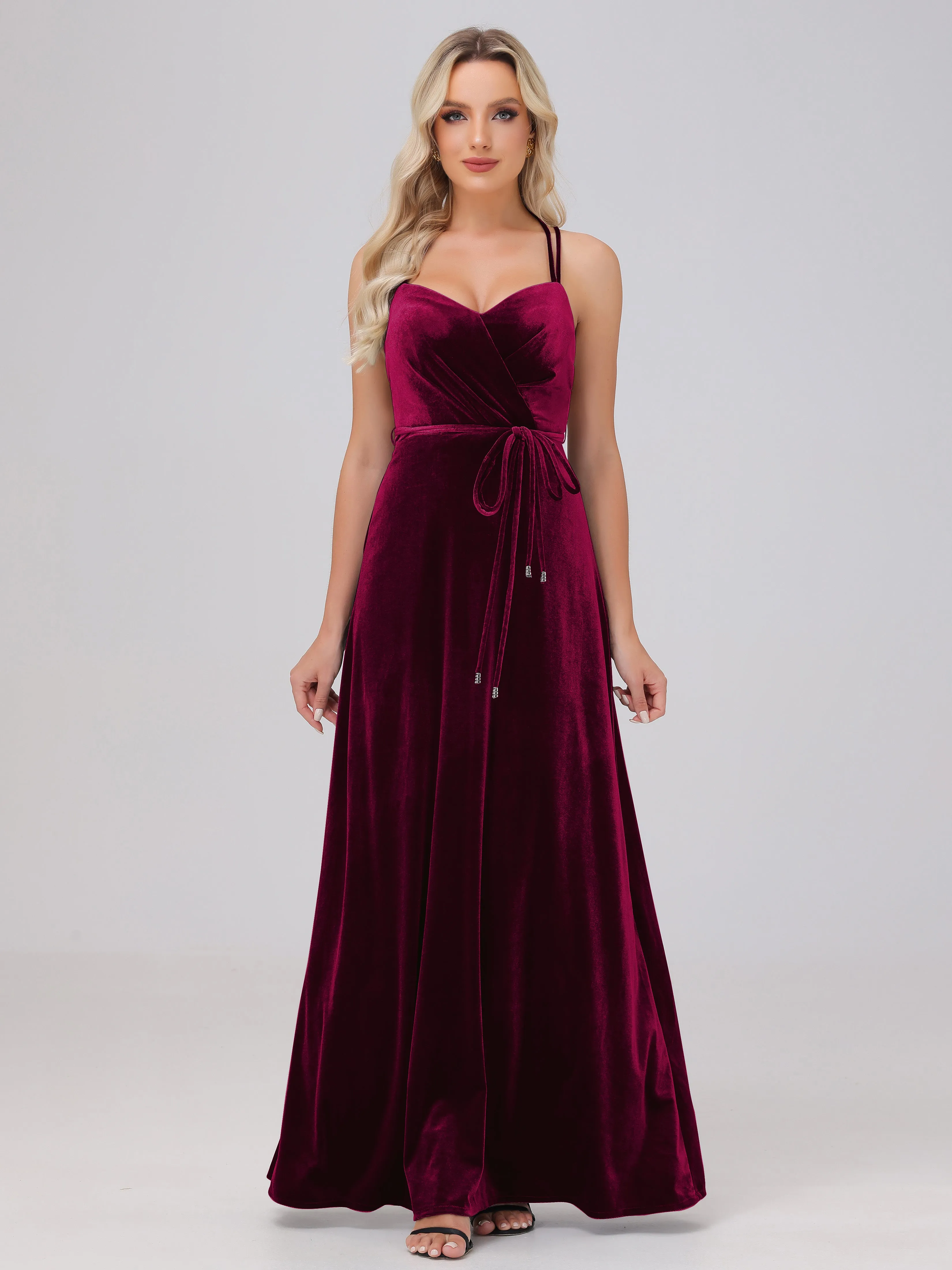 A-Line Spaghetti Straps Velvet Bridesmaid Dresses