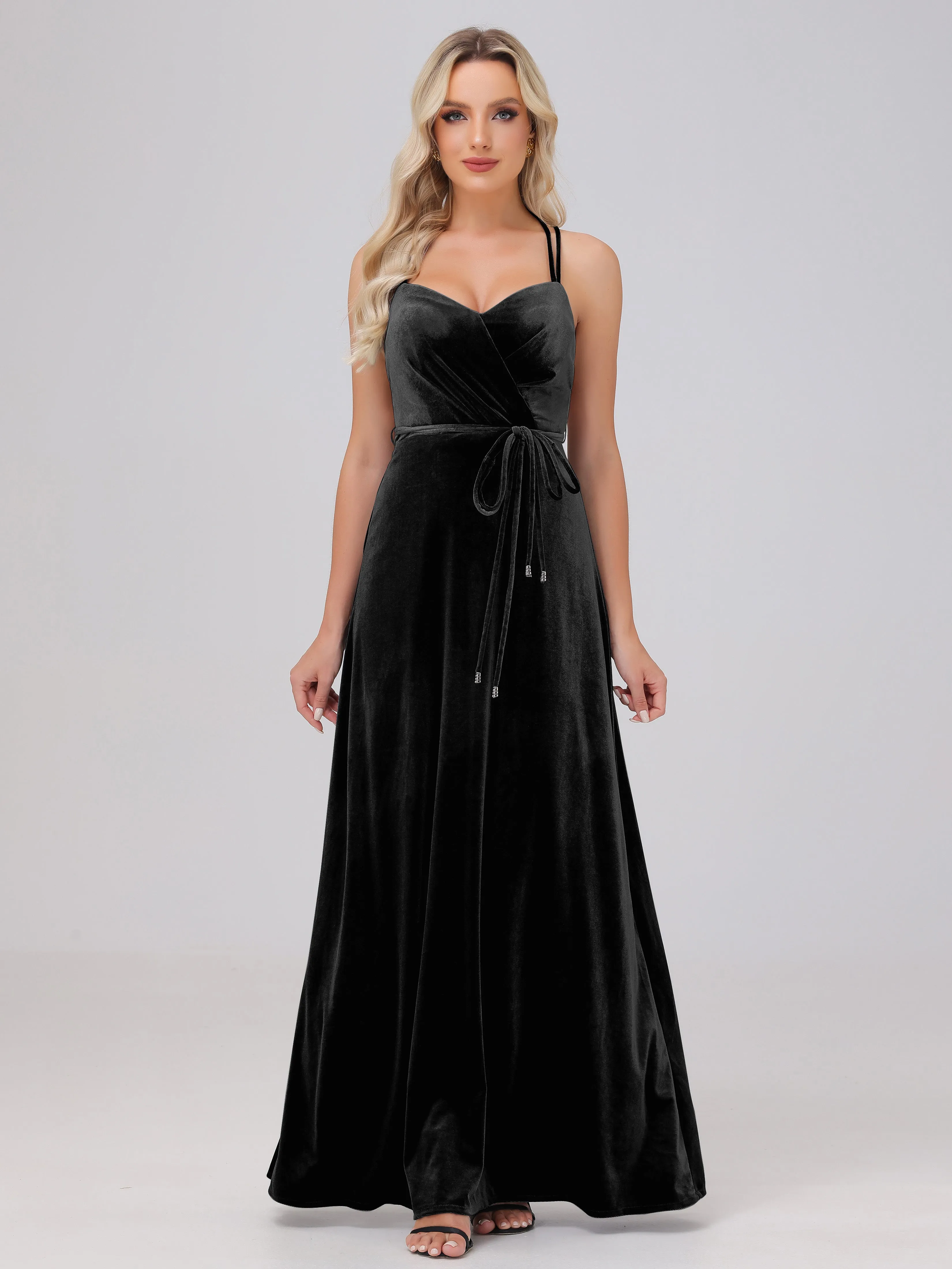 A-Line Spaghetti Straps Velvet Bridesmaid Dresses