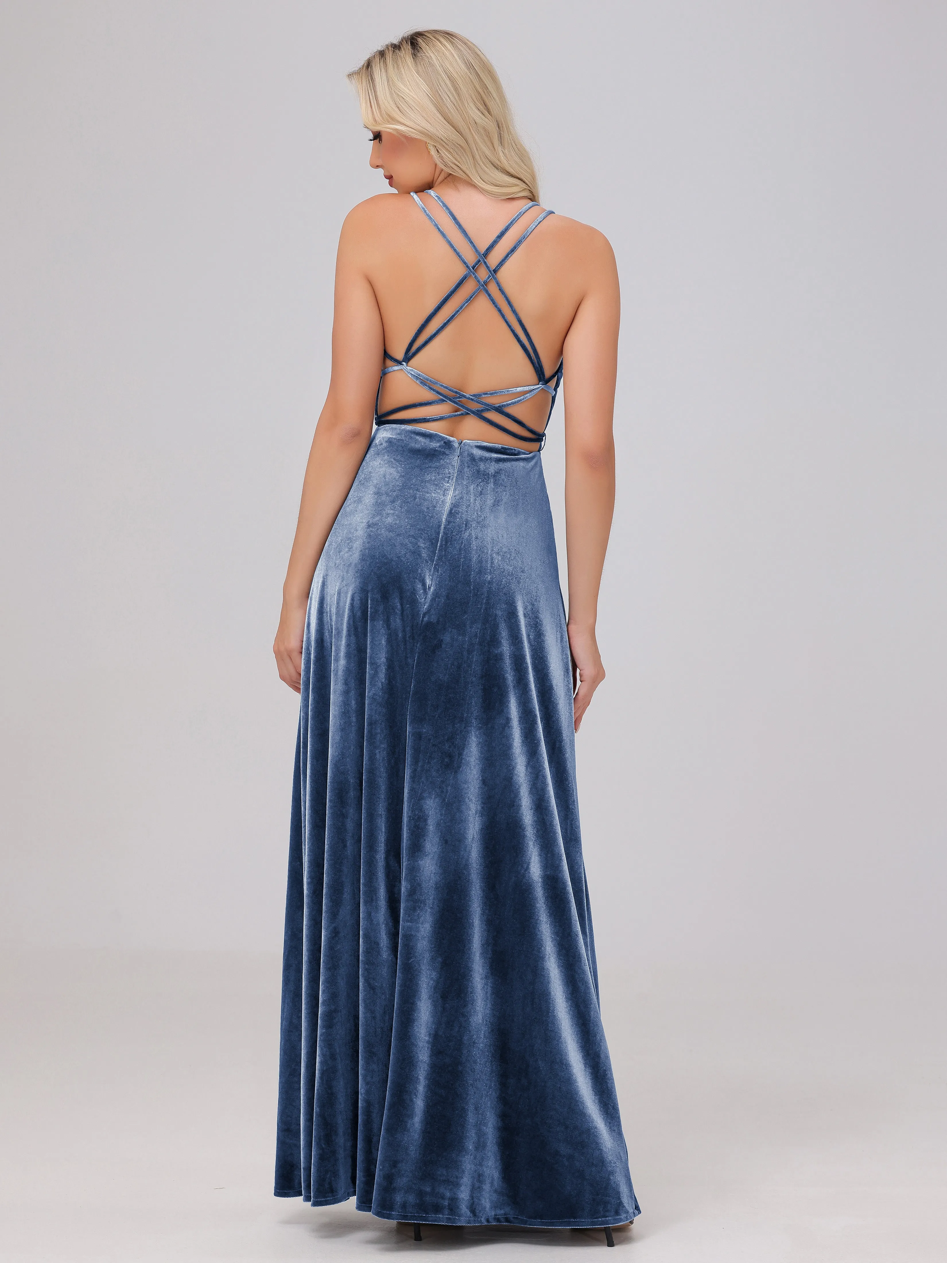 A-Line Spaghetti Straps Velvet Bridesmaid Dresses