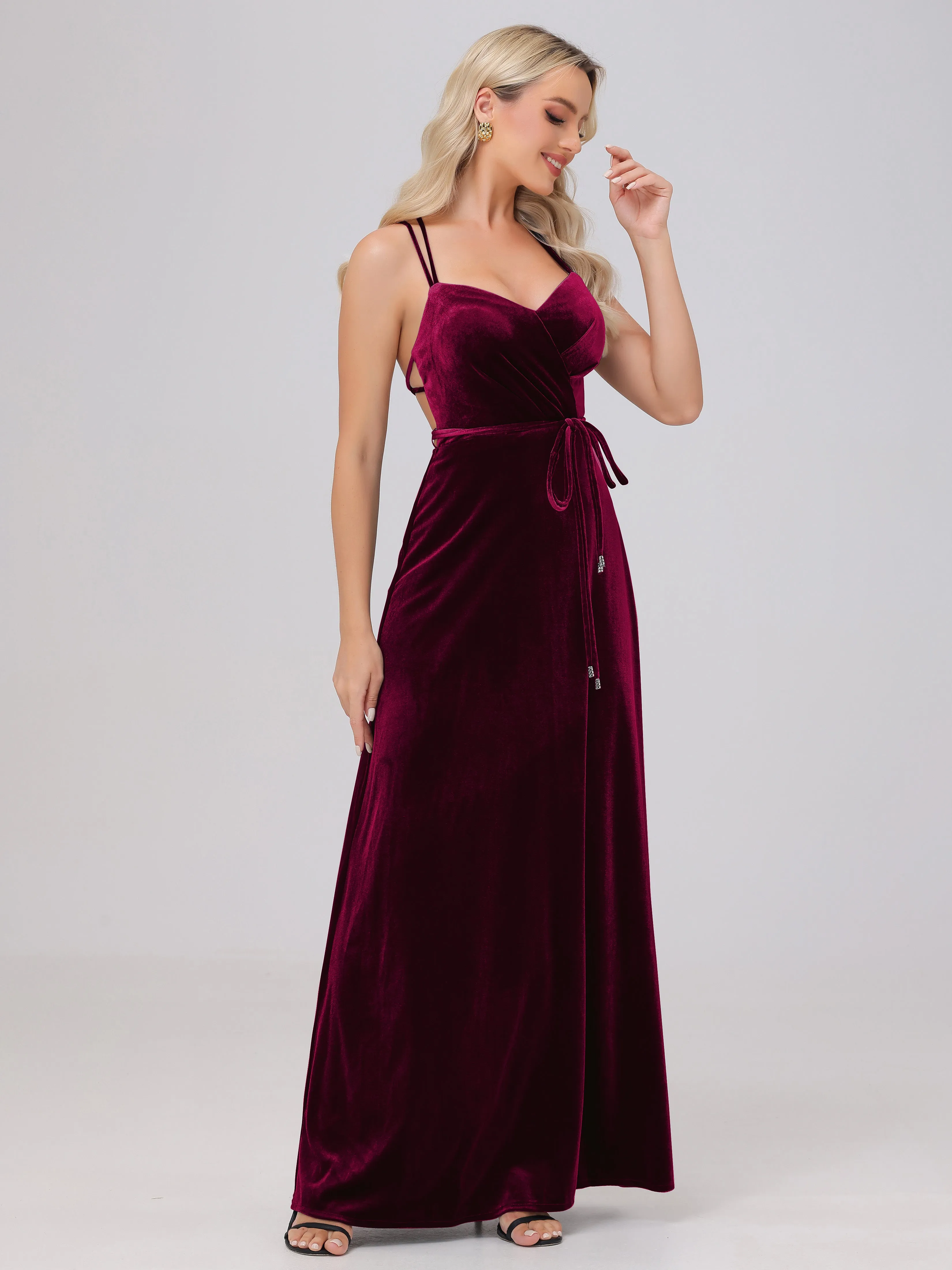 A-Line Spaghetti Straps Velvet Bridesmaid Dresses