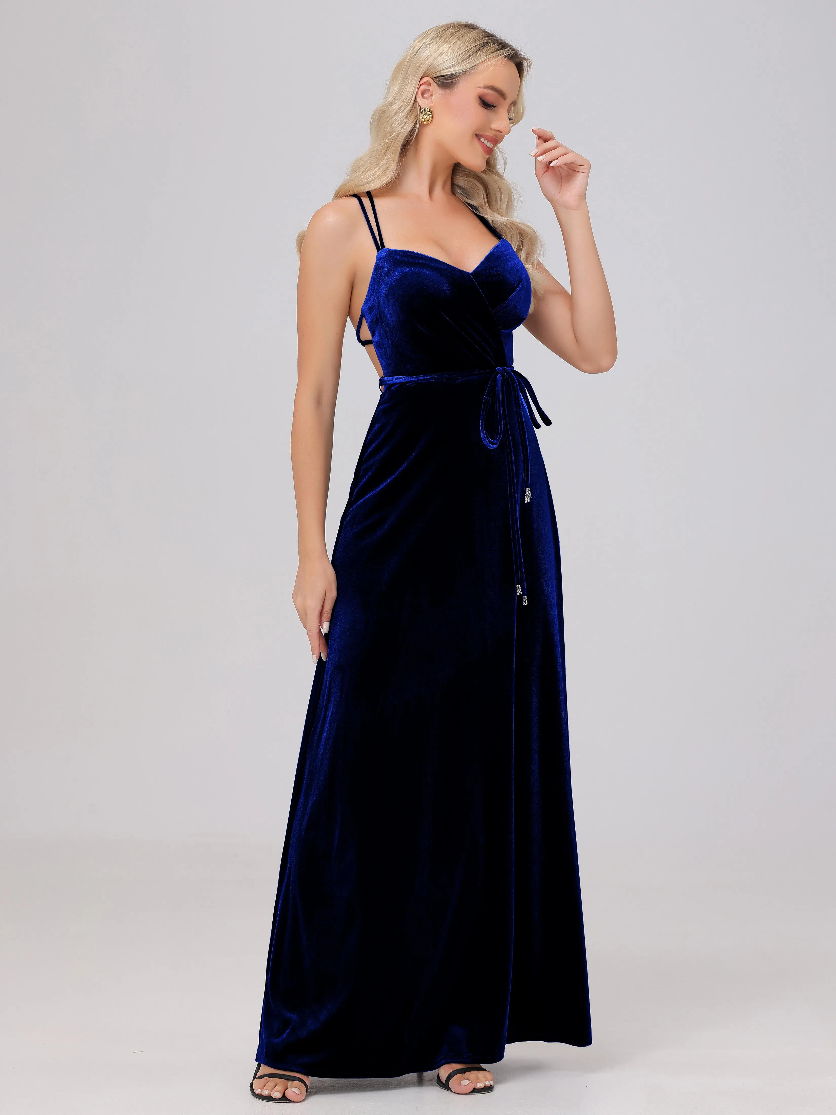A-Line Spaghetti Straps Velvet Bridesmaid Dresses