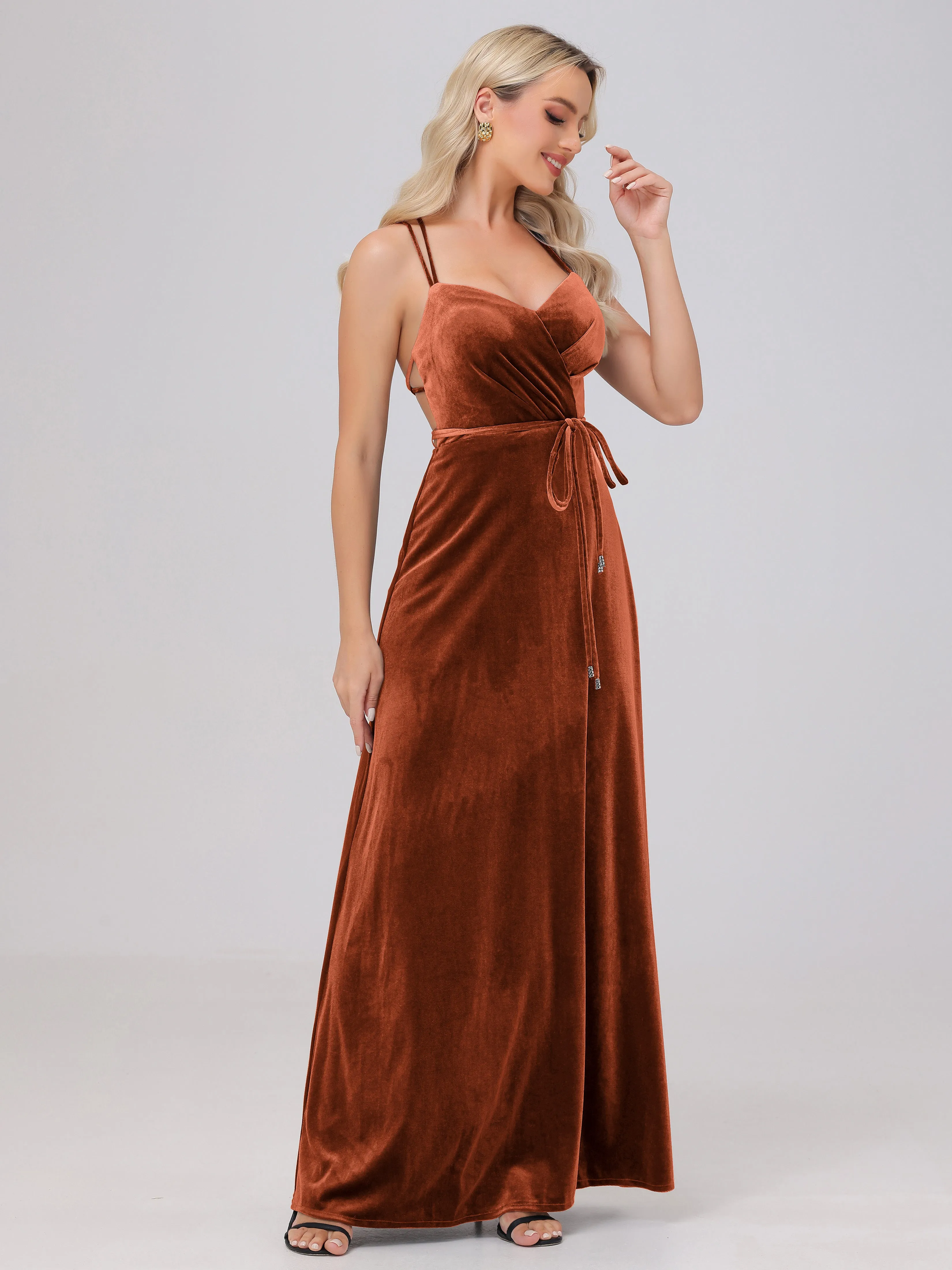 A-Line Spaghetti Straps Velvet Bridesmaid Dresses
