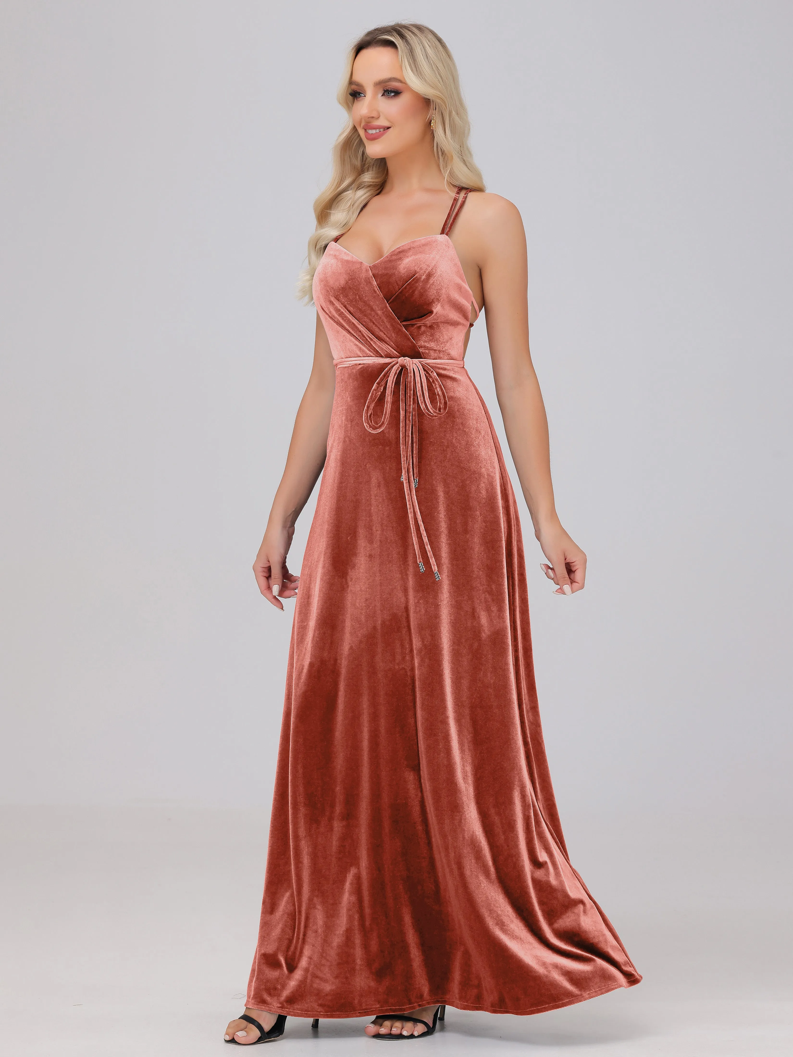 A-Line Spaghetti Straps Velvet Bridesmaid Dresses