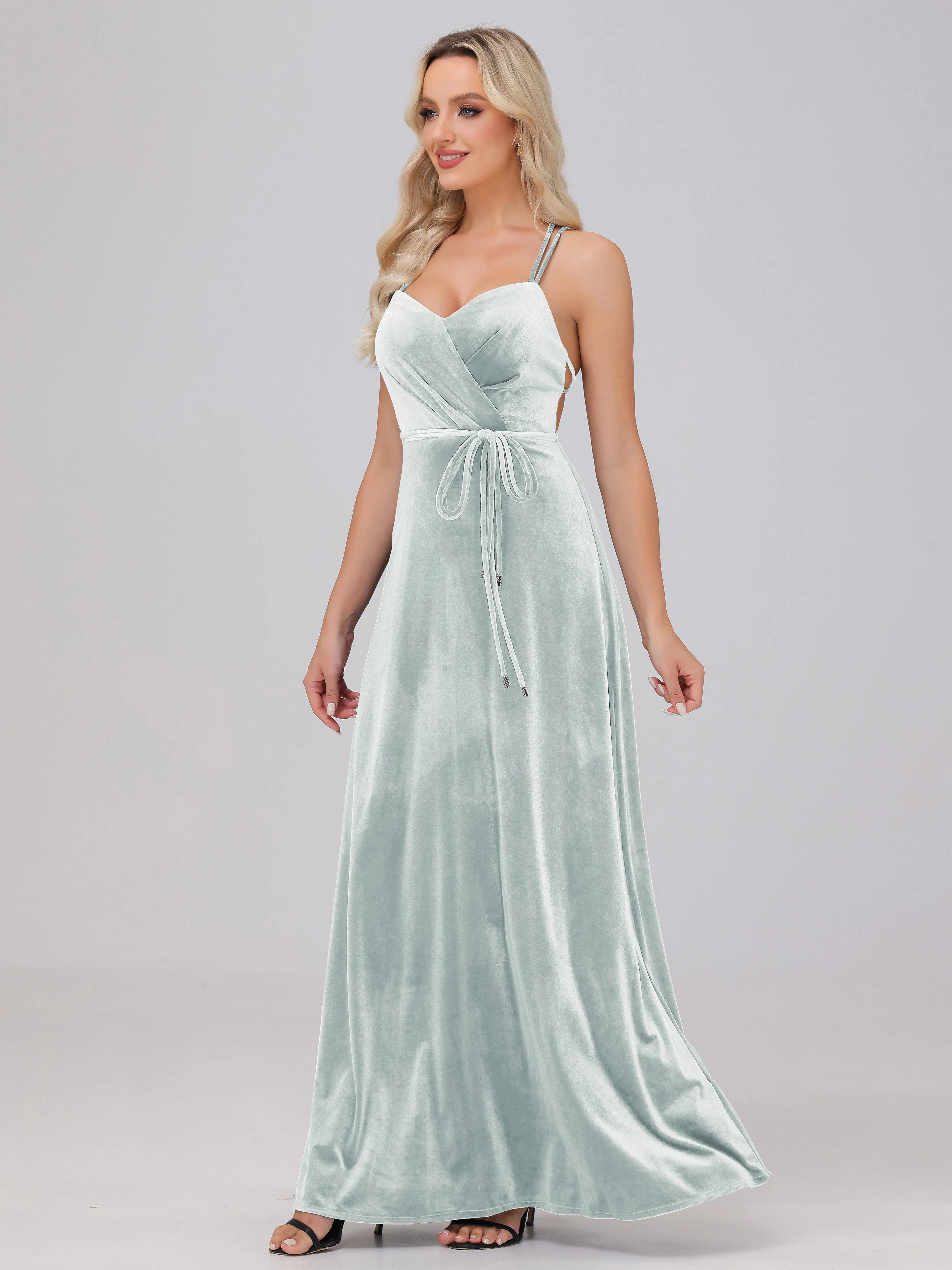 A-Line Spaghetti Straps Velvet Bridesmaid Dresses
