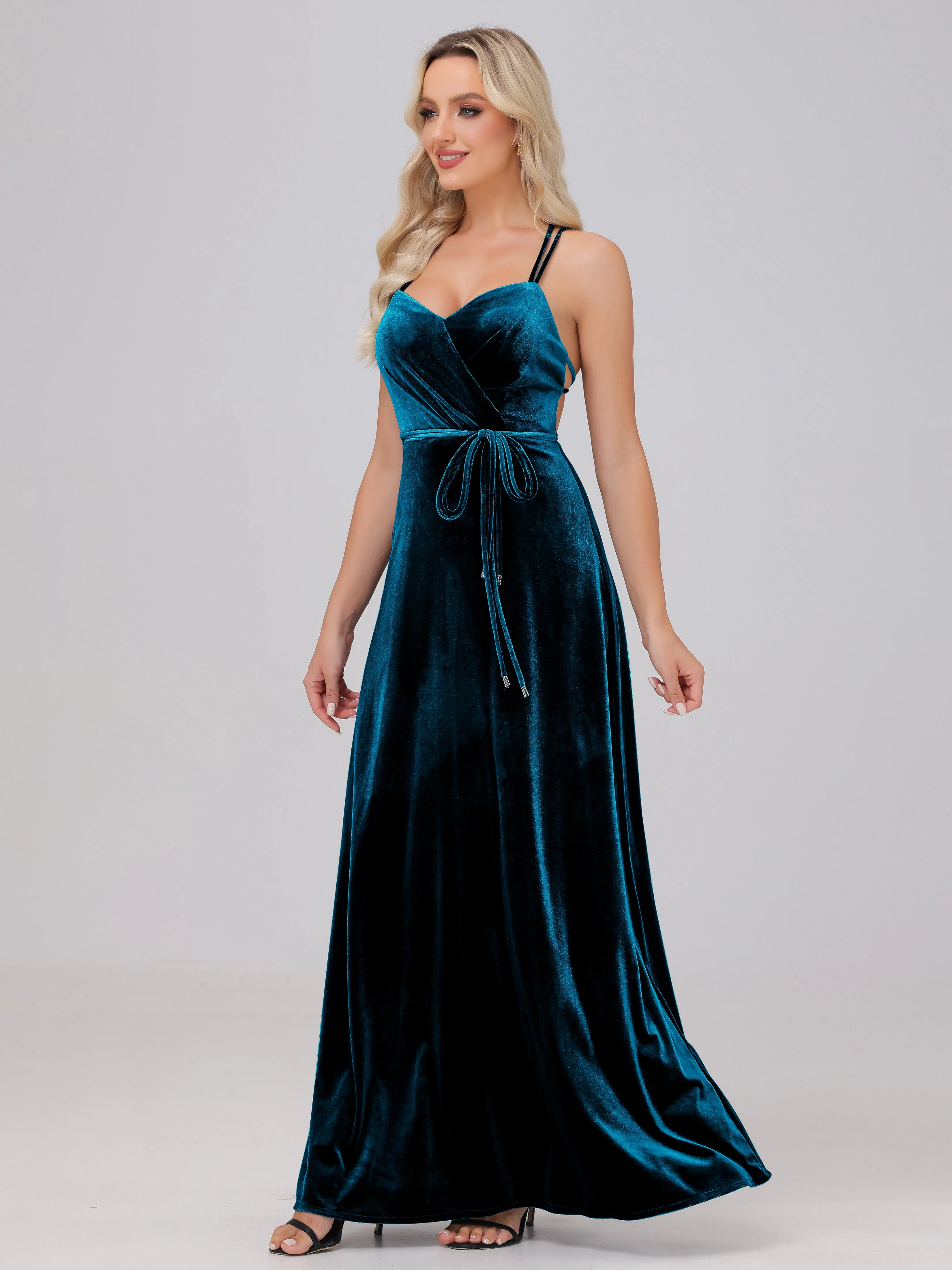 A-Line Spaghetti Straps Velvet Bridesmaid Dresses