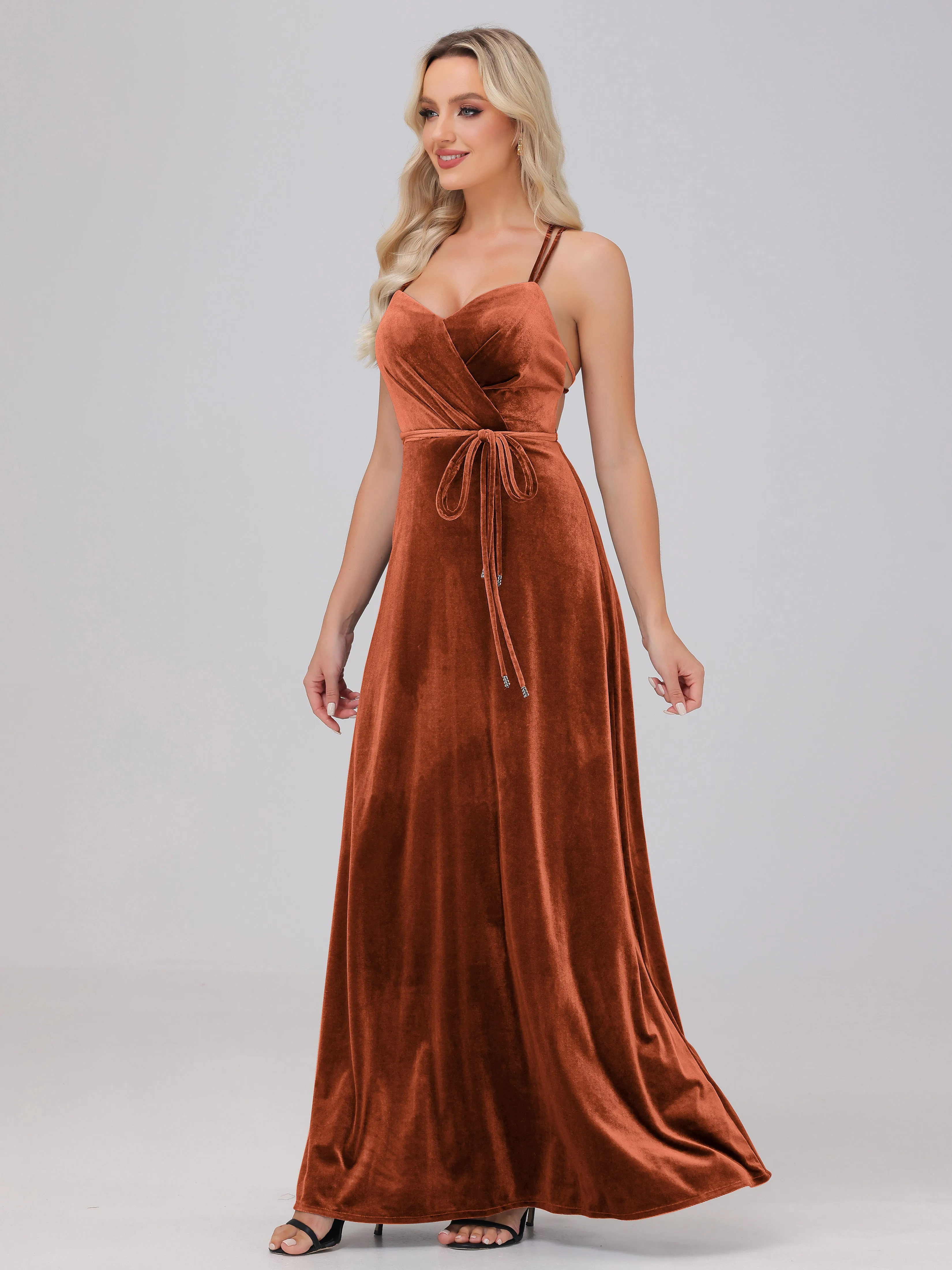 A-Line Spaghetti Straps Velvet Bridesmaid Dresses