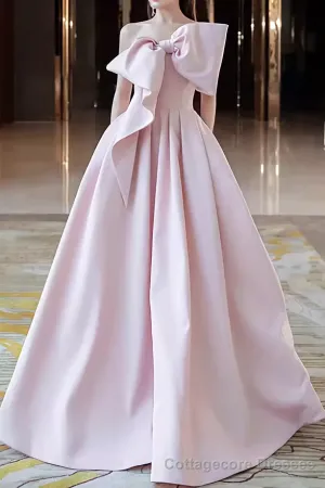 A line Strapless Pink Satin Long Prom Dress Party Dresses