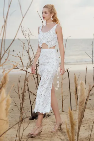 Alma Cropped Sleeveless Silk Lace Top