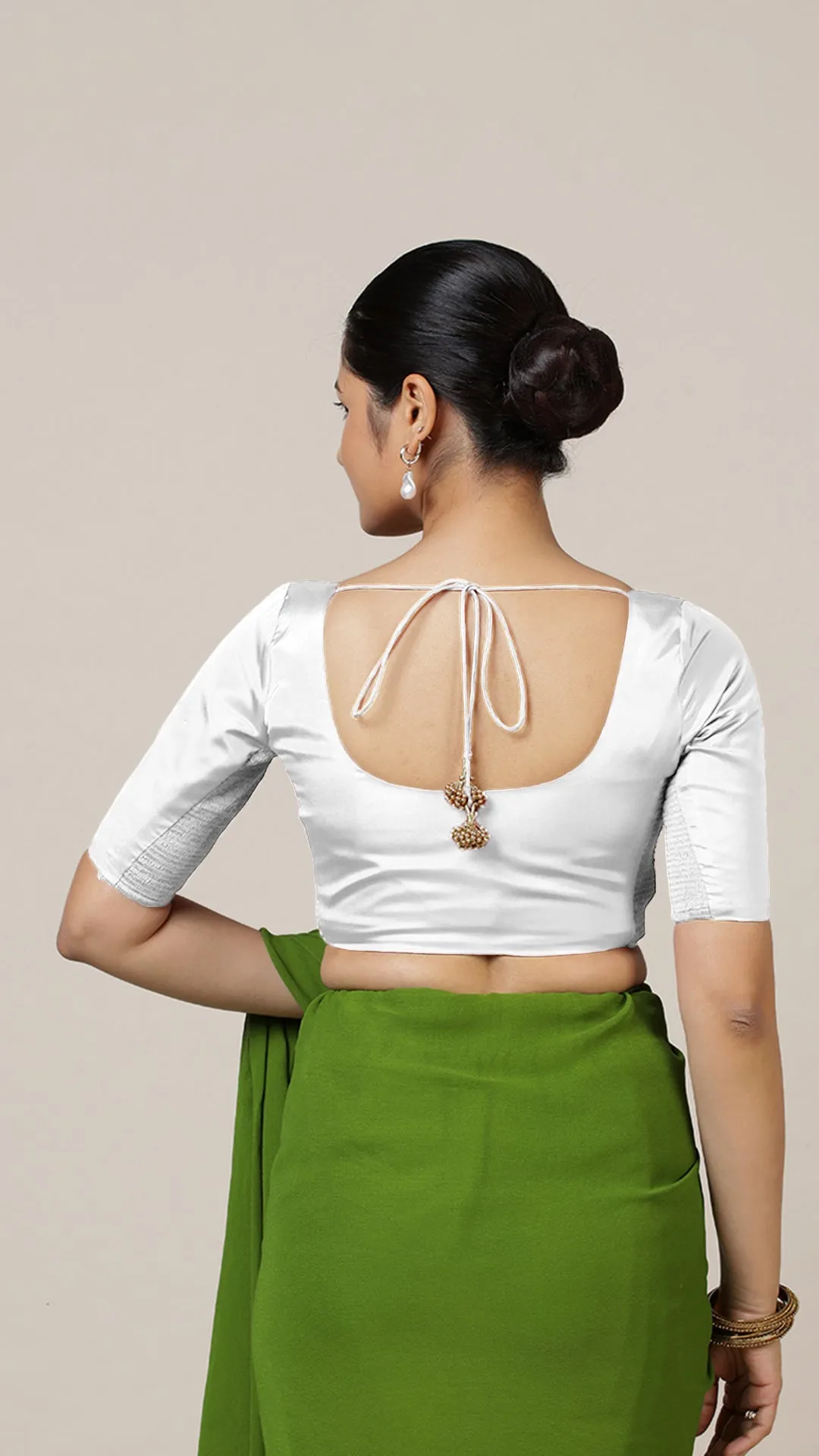 Anisha x Rozaana | Elbow Sleeves Saree Blouse in Pearl White