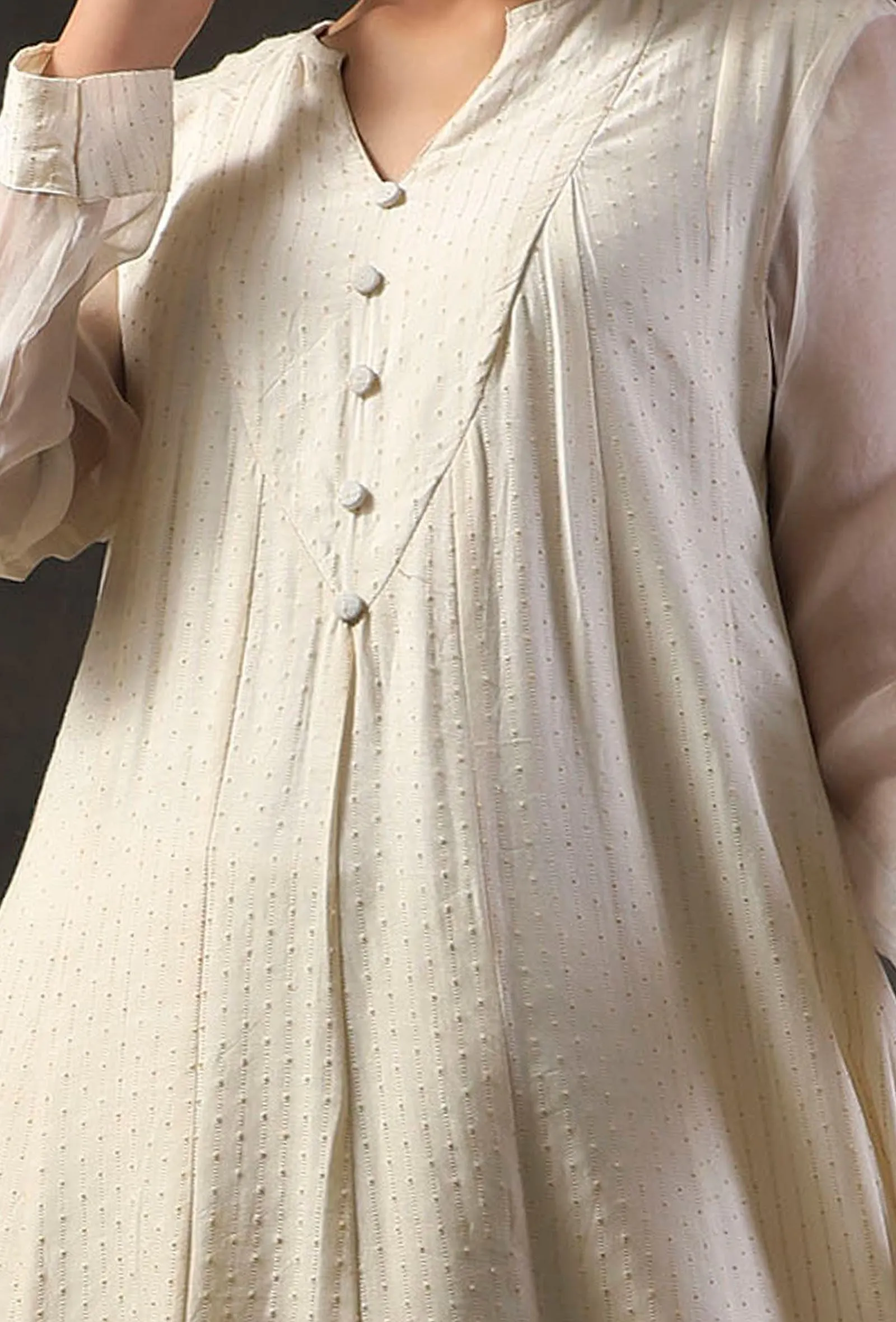 Beige Organza Sleeve Anarkali Kurta