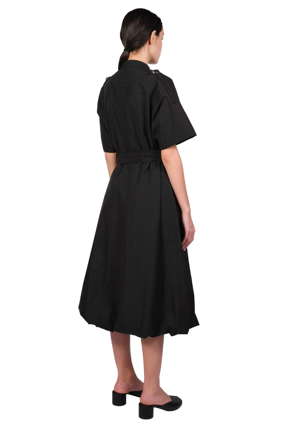 Black Cotton Pocket Belted Dress