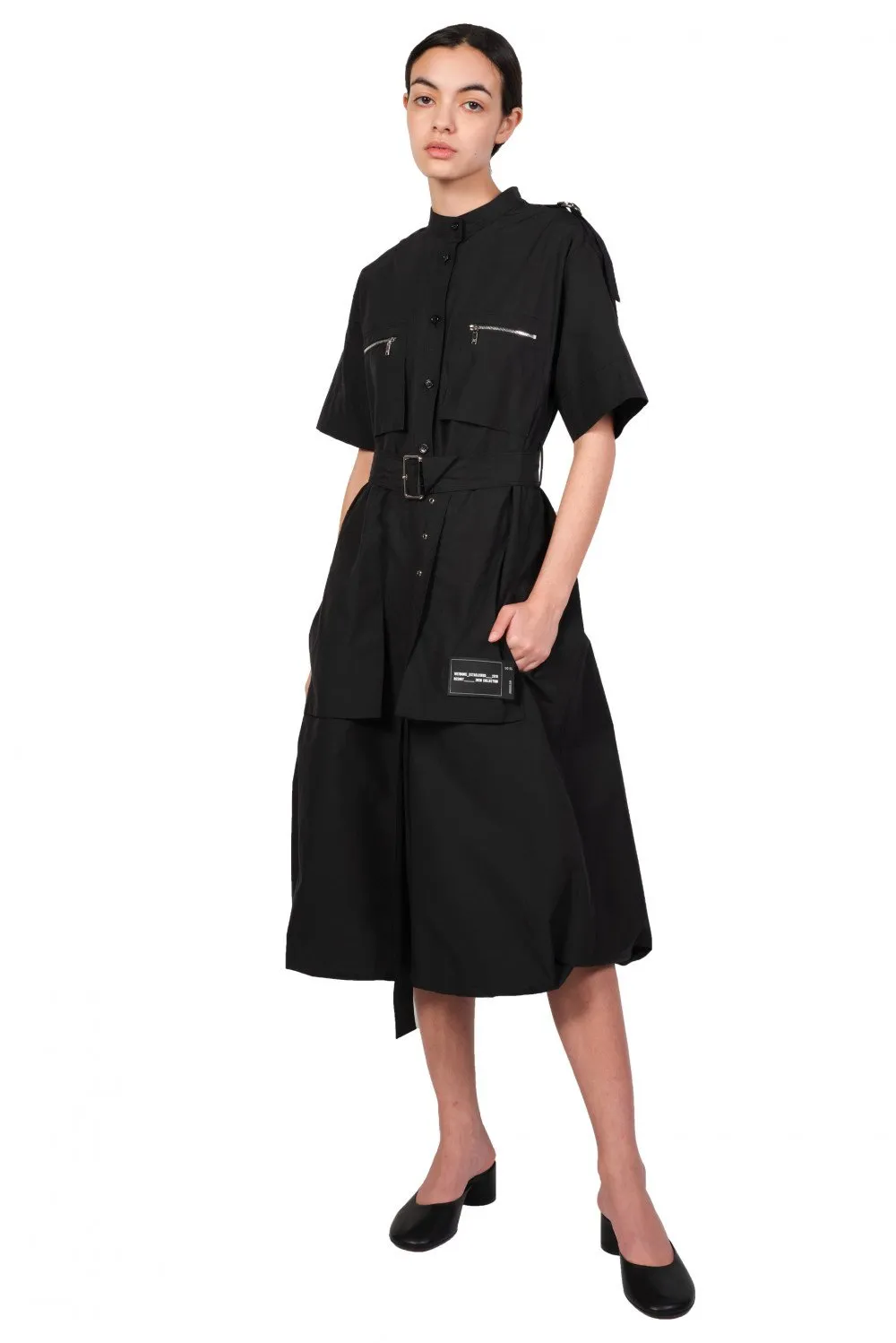 Black Cotton Pocket Belted Dress