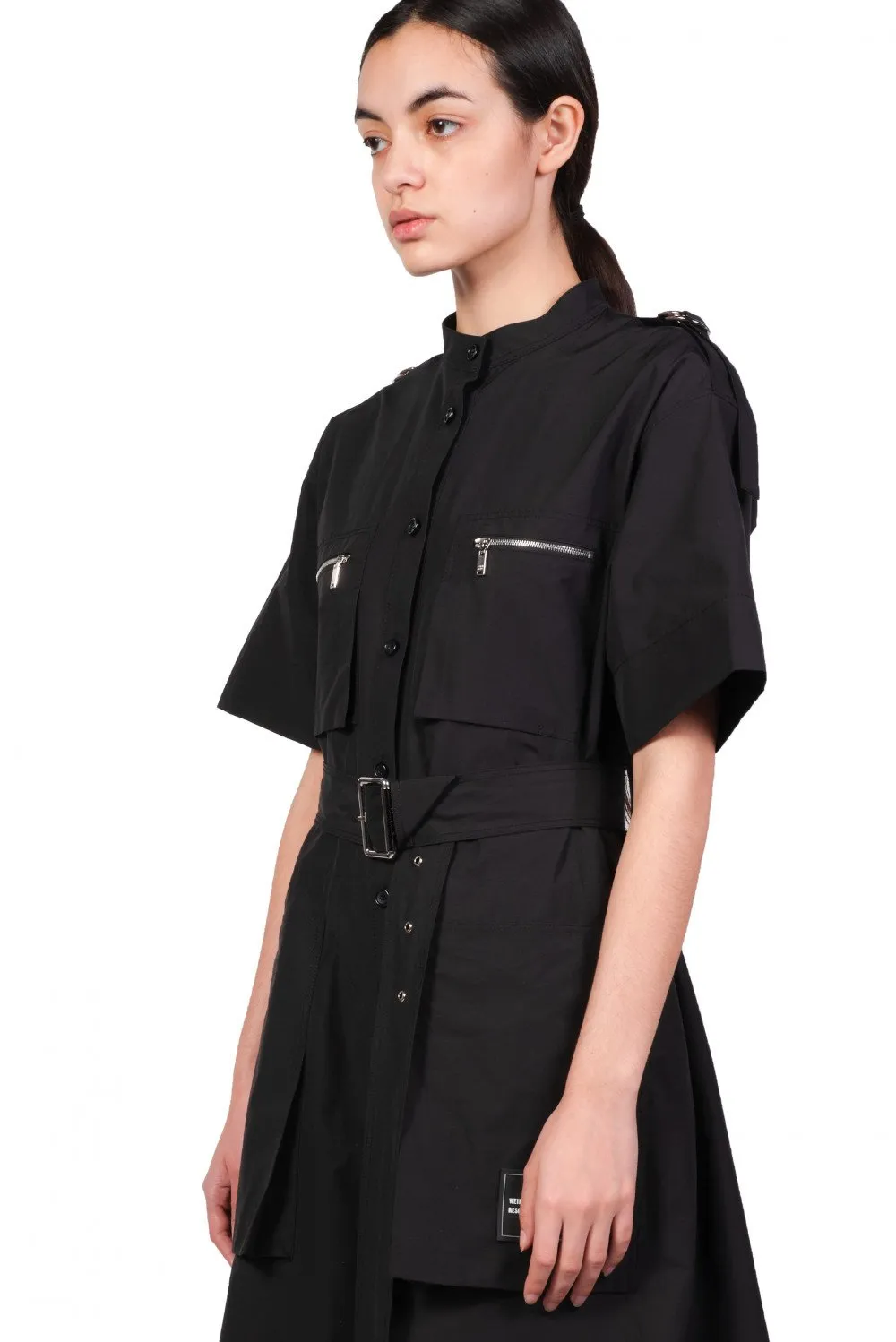 Black Cotton Pocket Belted Dress