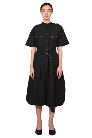 Black Cotton Pocket Belted Dress