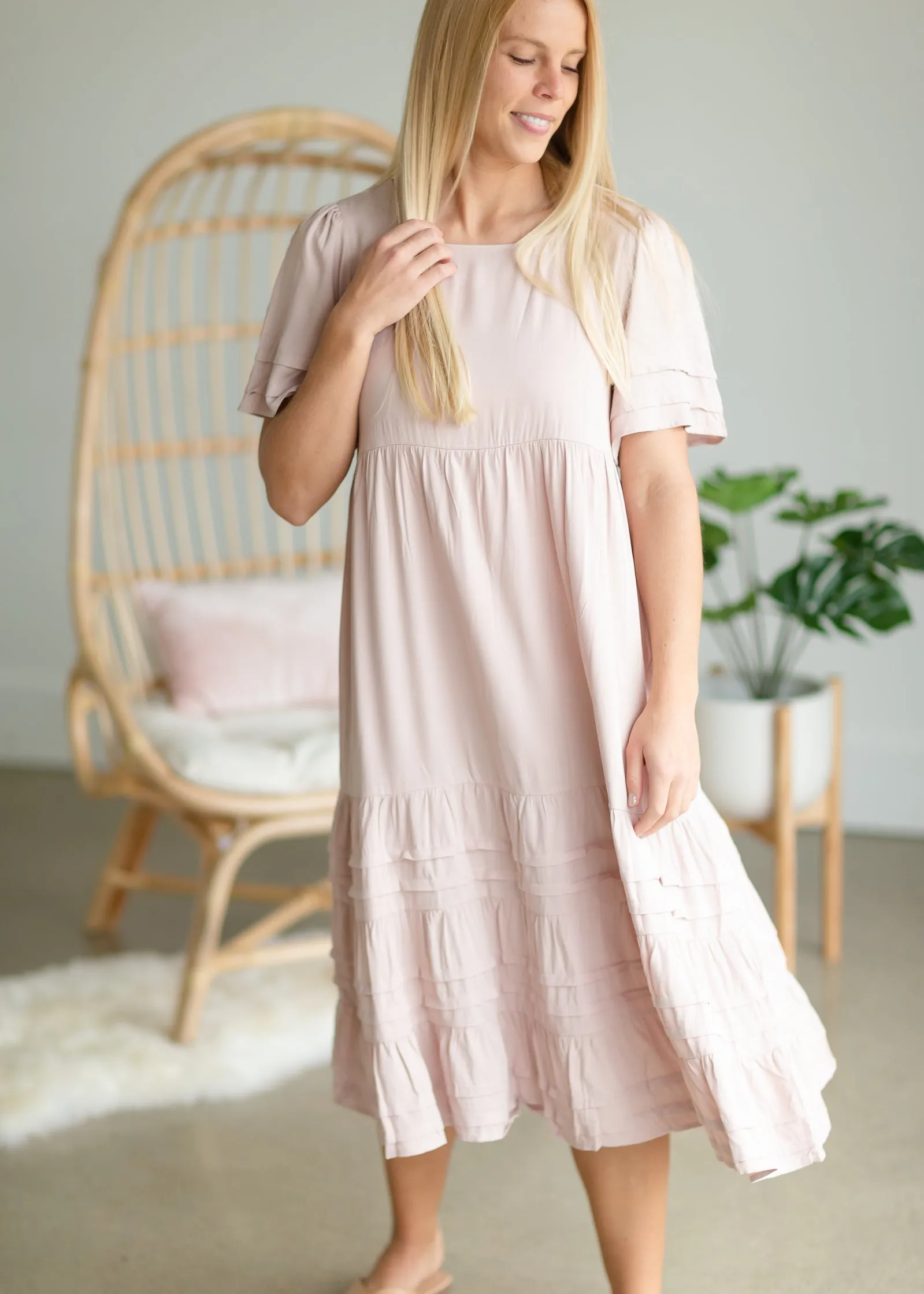 Blush Square Neck Tiered Midi Dress - FINAL SALE
