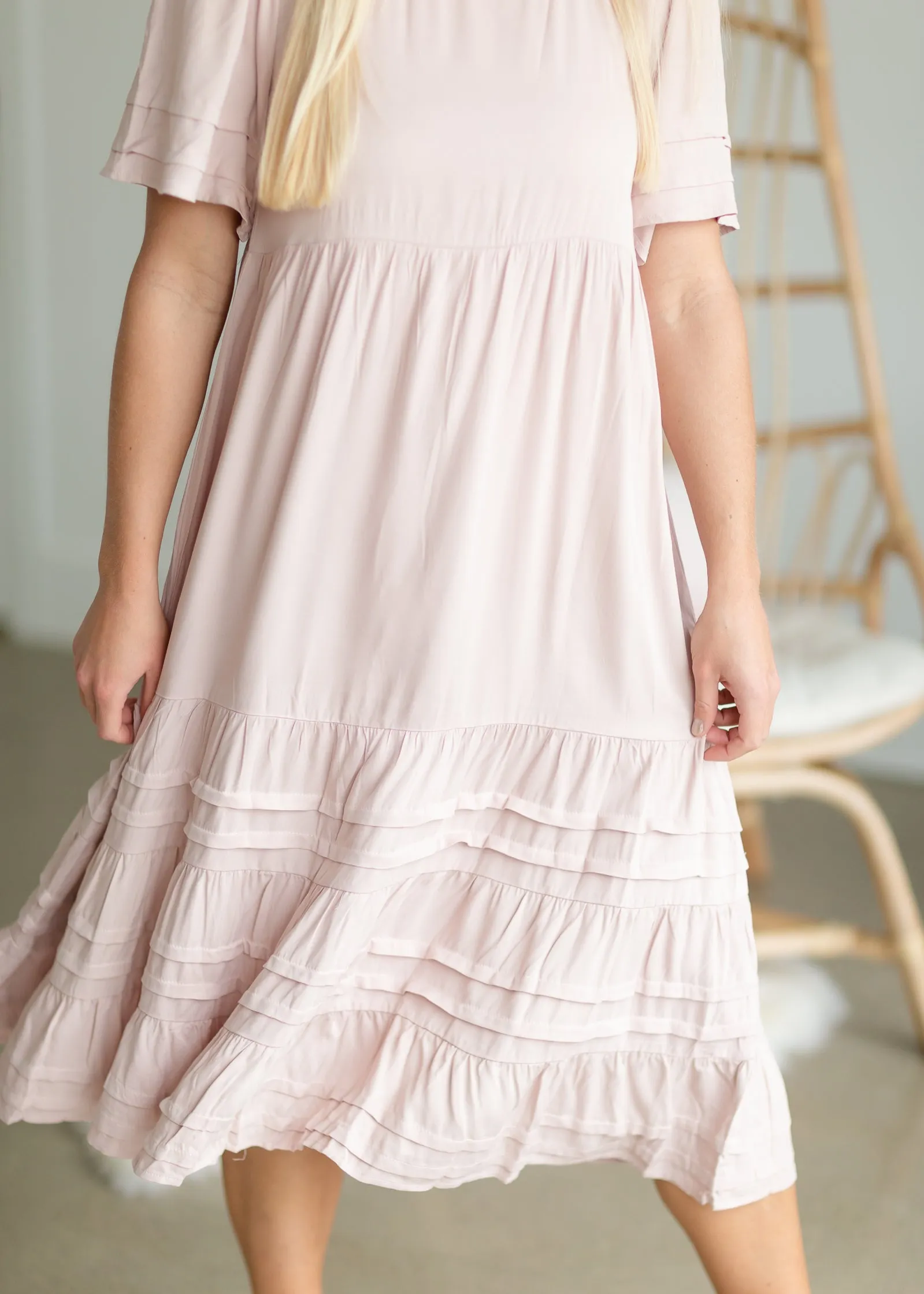 Blush Square Neck Tiered Midi Dress - FINAL SALE