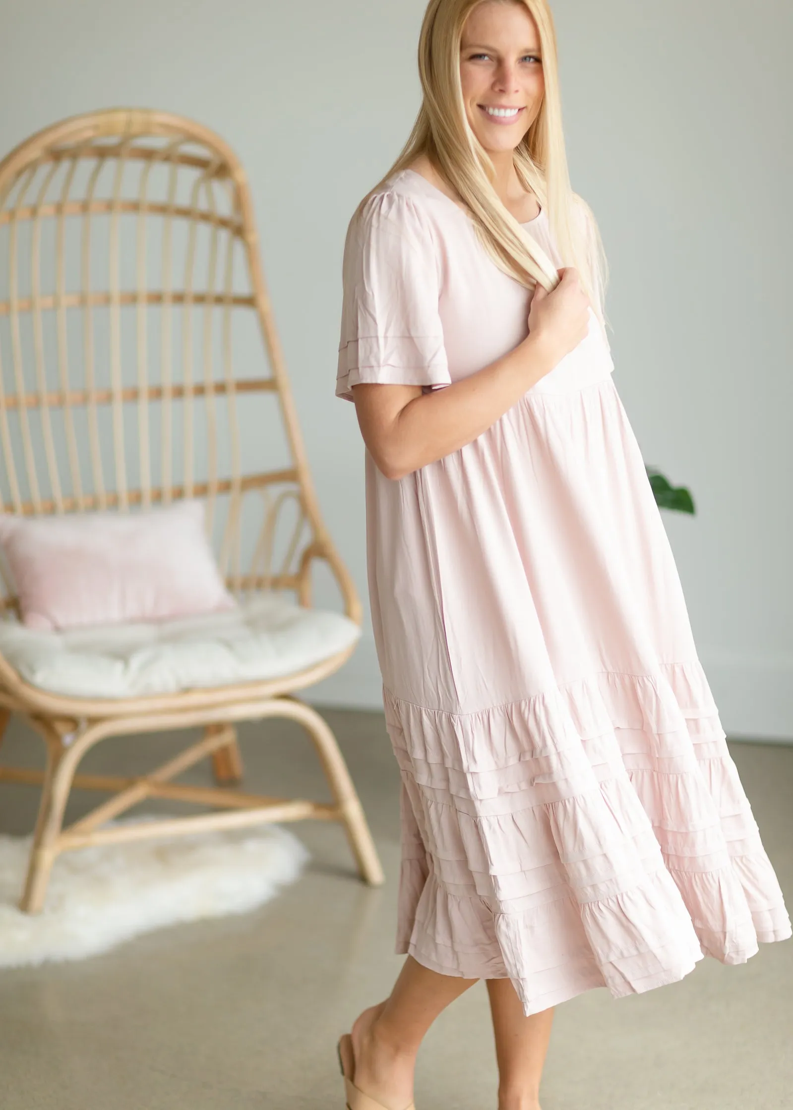 Blush Square Neck Tiered Midi Dress - FINAL SALE