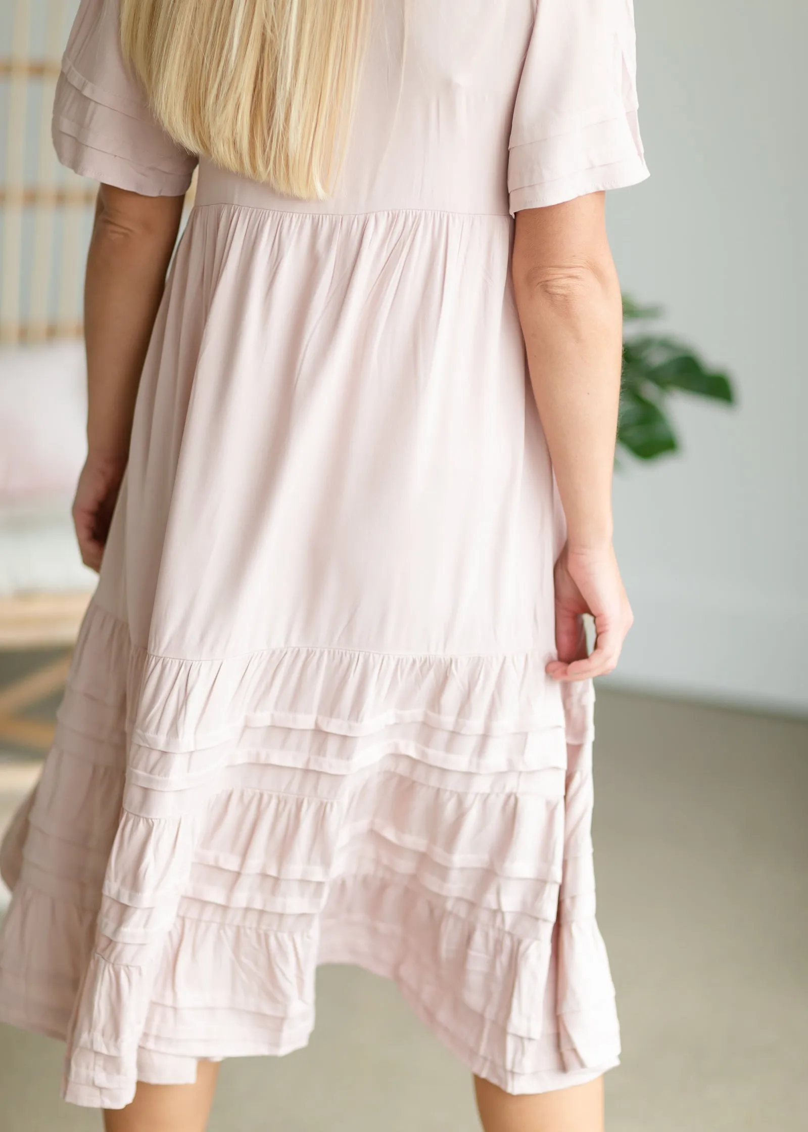 Blush Square Neck Tiered Midi Dress - FINAL SALE
