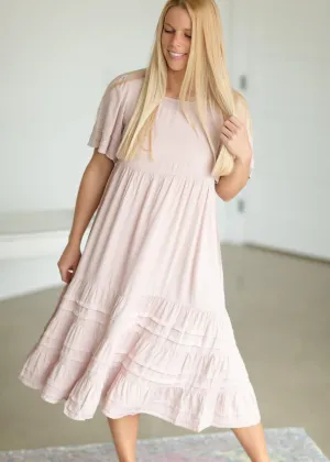 Blush Square Neck Tiered Midi Dress - FINAL SALE