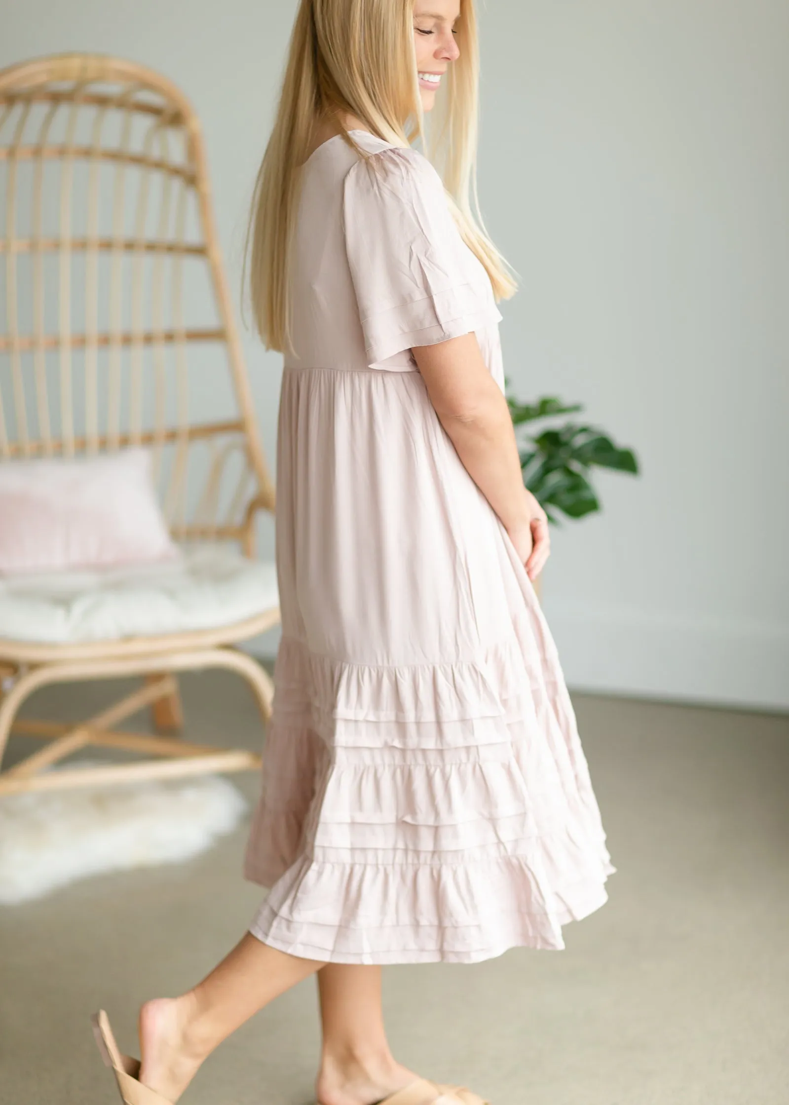 Blush Square Neck Tiered Midi Dress - FINAL SALE