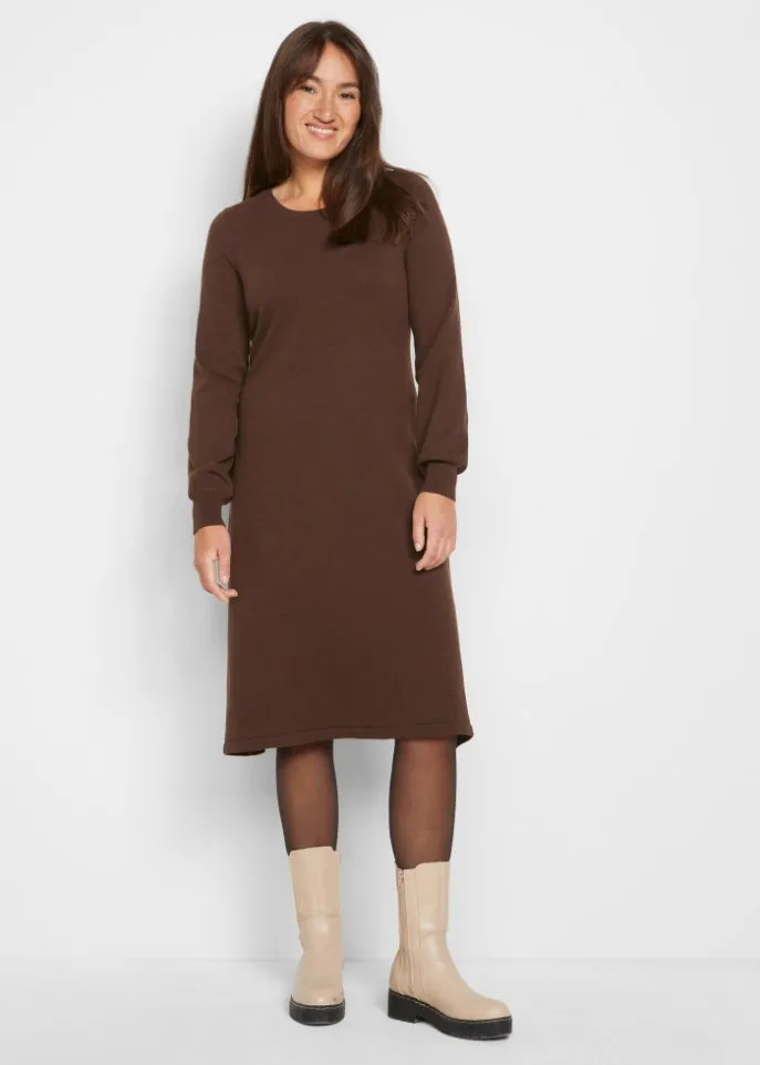 Bpc Bonprix Collection Recycled Cotton Knit Dress, Brown