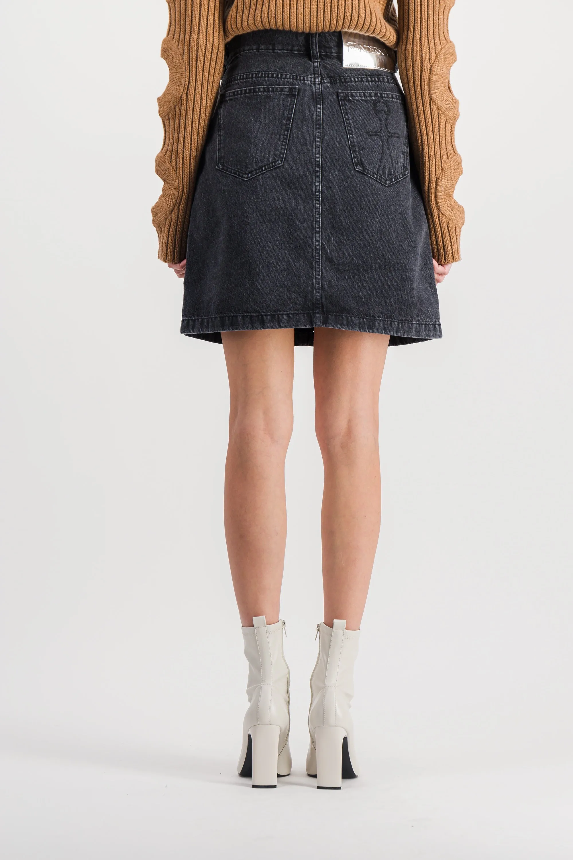 Chain link denim mini skirt