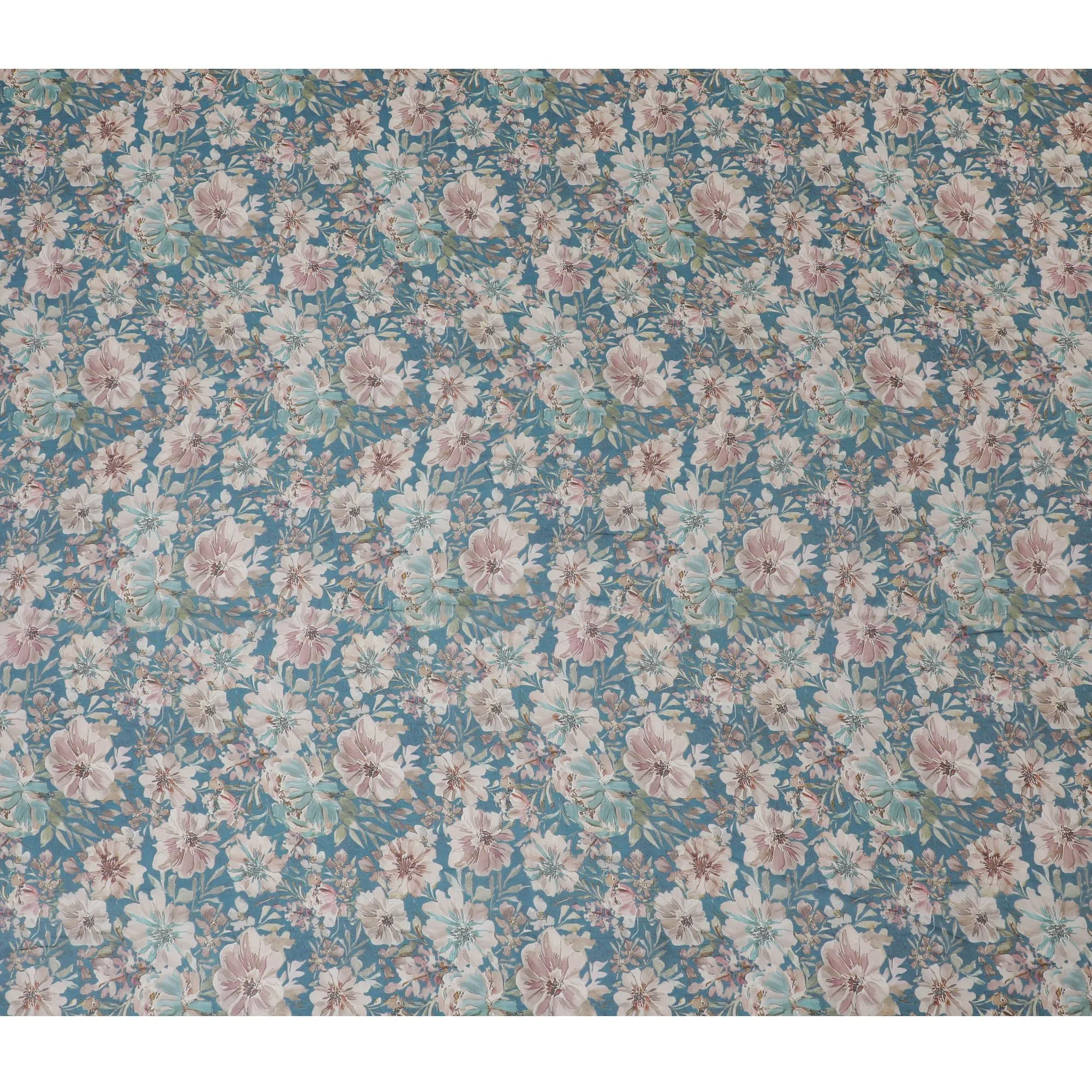 Classic Blue Floral Viscose Crepe Fabric - 110cm Wide, Timeless Elegance, Online Purchase-D18110