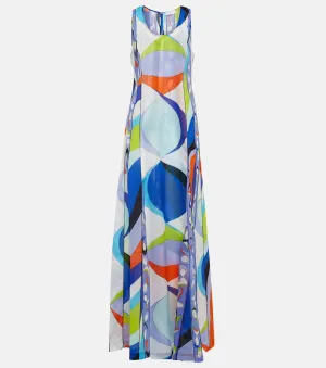 Cotton maxi dress with PUCCI print, multicolor