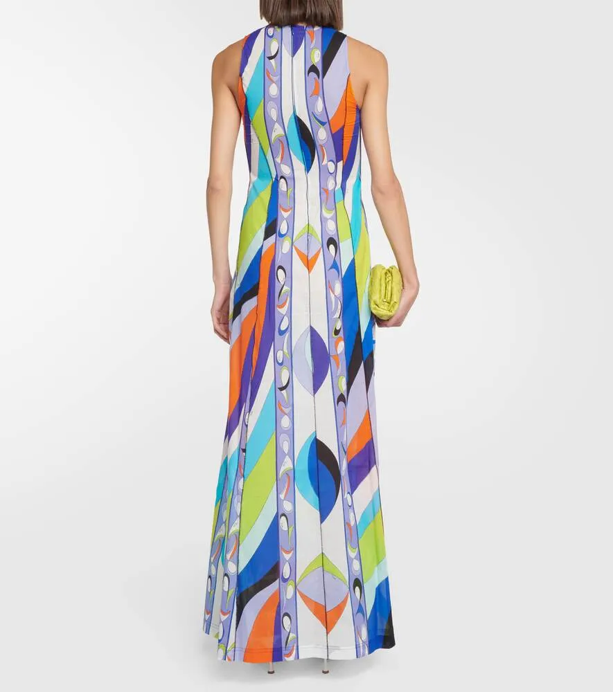 Cotton maxi dress with PUCCI print, multicolor