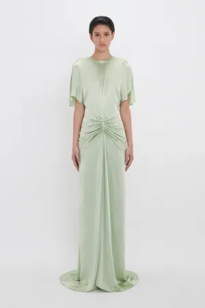 Exclusive Floor-Length Gathered Dress In Jade