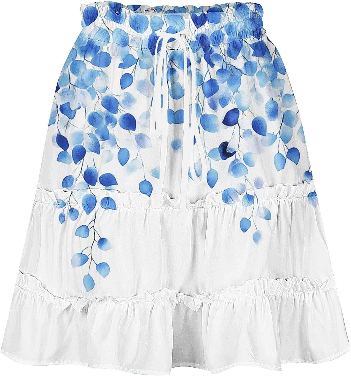 Flowy Skirts for Women Summer Beach Vacation Casual Boho Floral Print Ruffle Tiered Skorts High Waist Mini Skirts