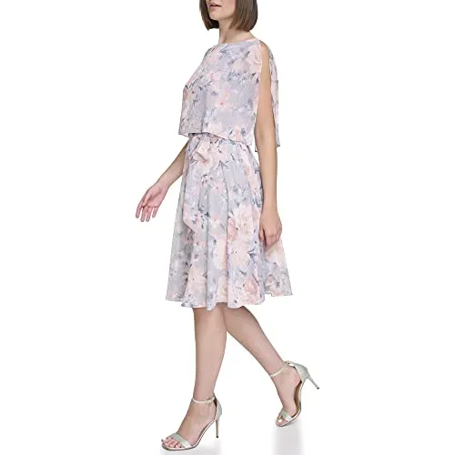 Jessica Howard Women's Lurex Chiffon Fit & Flare-Guest of Wedding Dress, Grey, 10 Petite