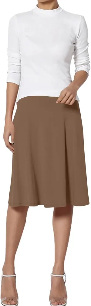 JJHAEVDY Women's Basic Midi Skirt Versatile Stretchy Flared Summer Casual High Waisted Skirt Pleated A-Line Skirts