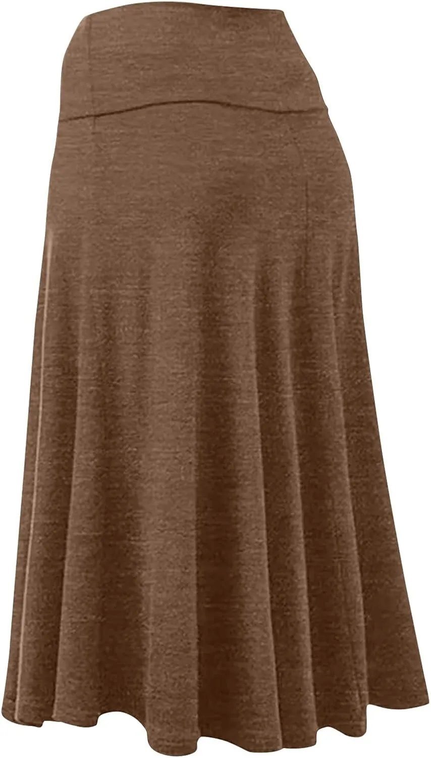 JJHAEVDY Women's Basic Midi Skirt Versatile Stretchy Flared Summer Casual High Waisted Skirt Pleated A-Line Skirts