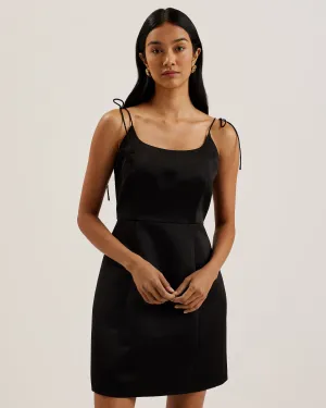 Kavala Tie Strap Bodice Waist Mini Dress Black