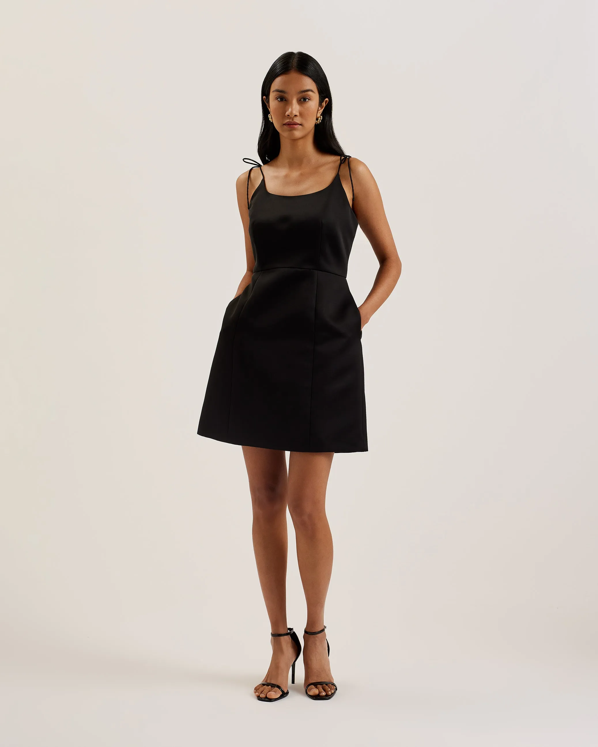 Kavala Tie Strap Bodice Waist Mini Dress Black