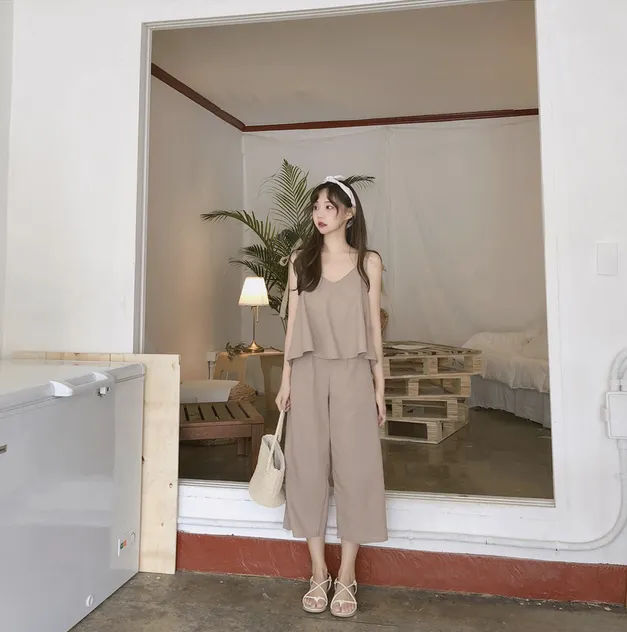 [Korean Style] Diane Latte Matchy Summer Camis Set