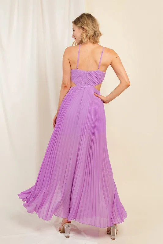 Light Purple Halter Cut Out A-line Pleated Dress