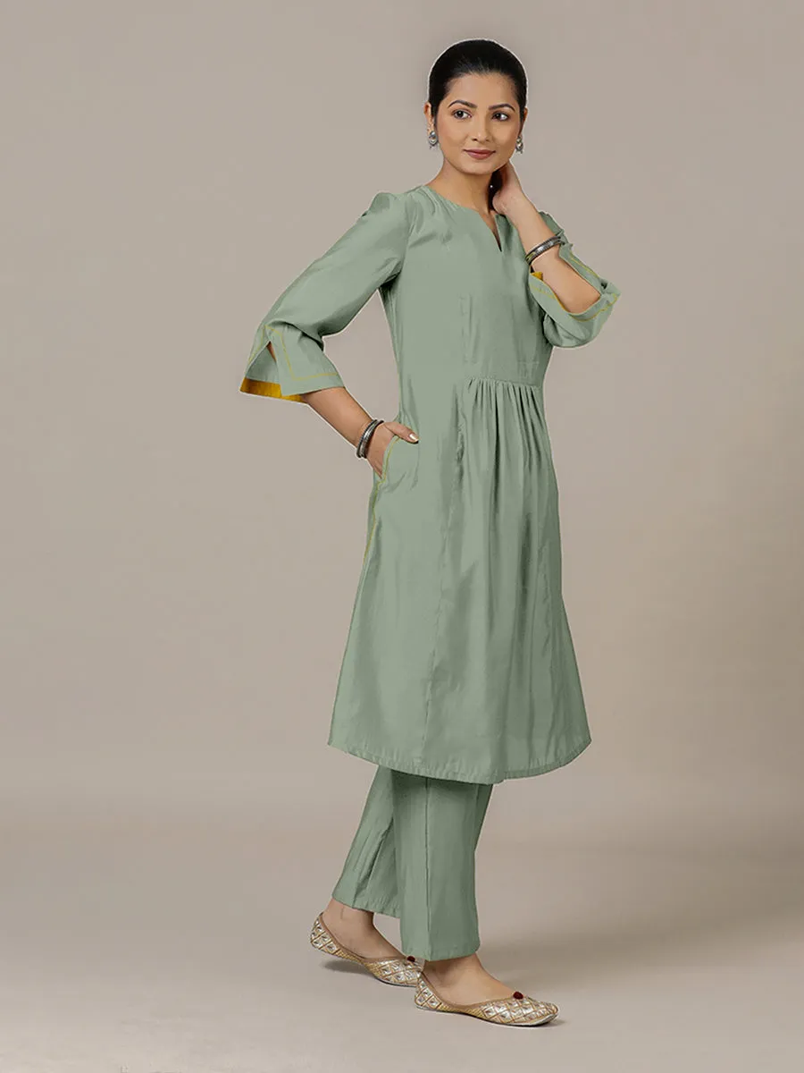 Nimrat x Rozaana | A Line Kurta in Mint Green with Thread Work | Coords or Only Kurta