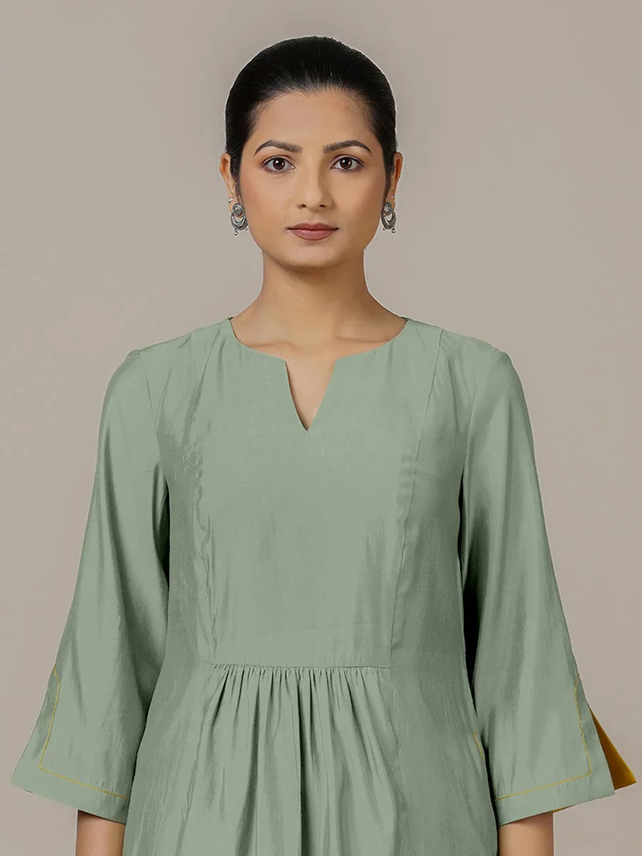 Nimrat x Rozaana | A Line Kurta in Mint Green with Thread Work | Coords or Only Kurta