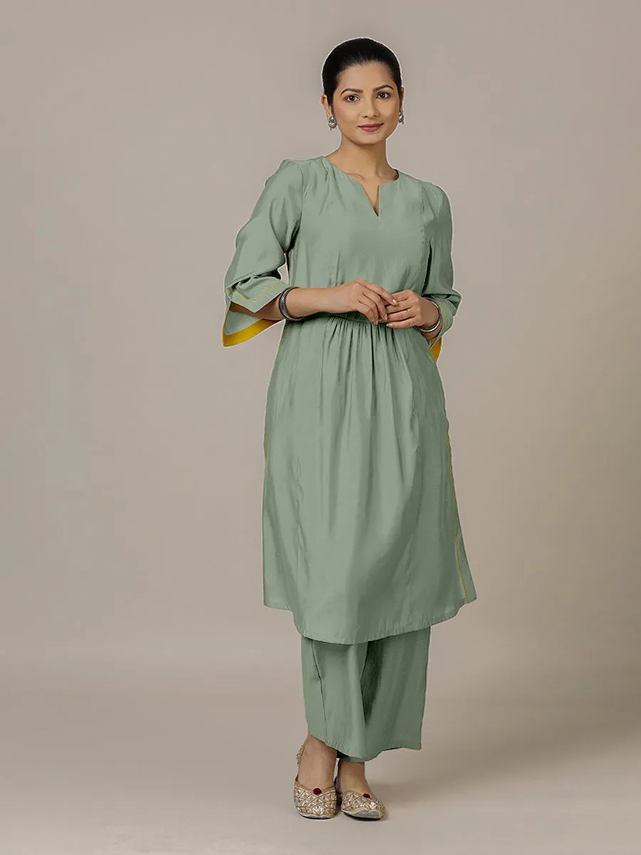 Nimrat x Rozaana | A Line Kurta in Mint Green with Thread Work | Coords or Only Kurta