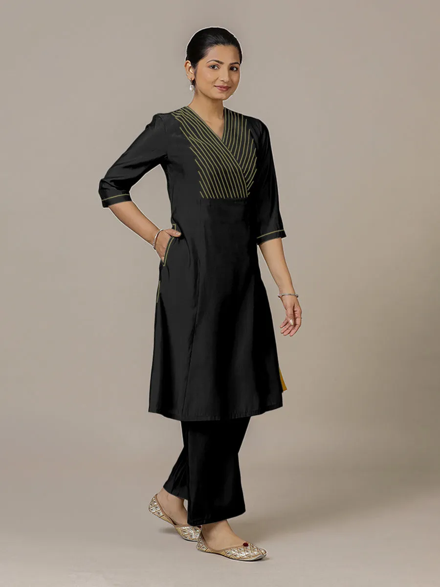 Piya x Rozaana | A Line Kurta in Raven Black with Thread Work | Coords or Only Kurta