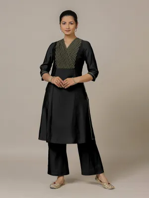 Piya x Rozaana | A Line Kurta in Raven Black with Thread Work | Coords or Only Kurta