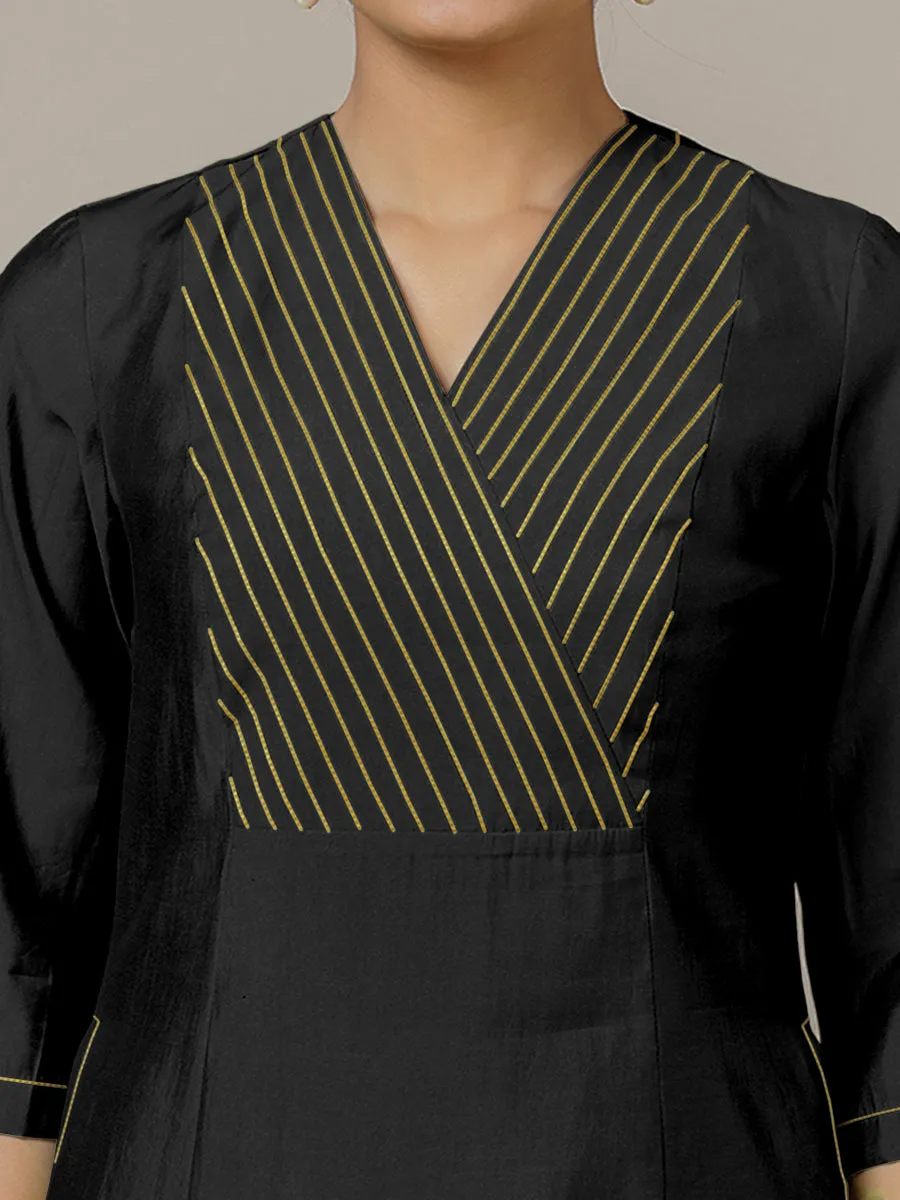 Piya x Rozaana | A Line Kurta in Raven Black with Thread Work | Coords or Only Kurta