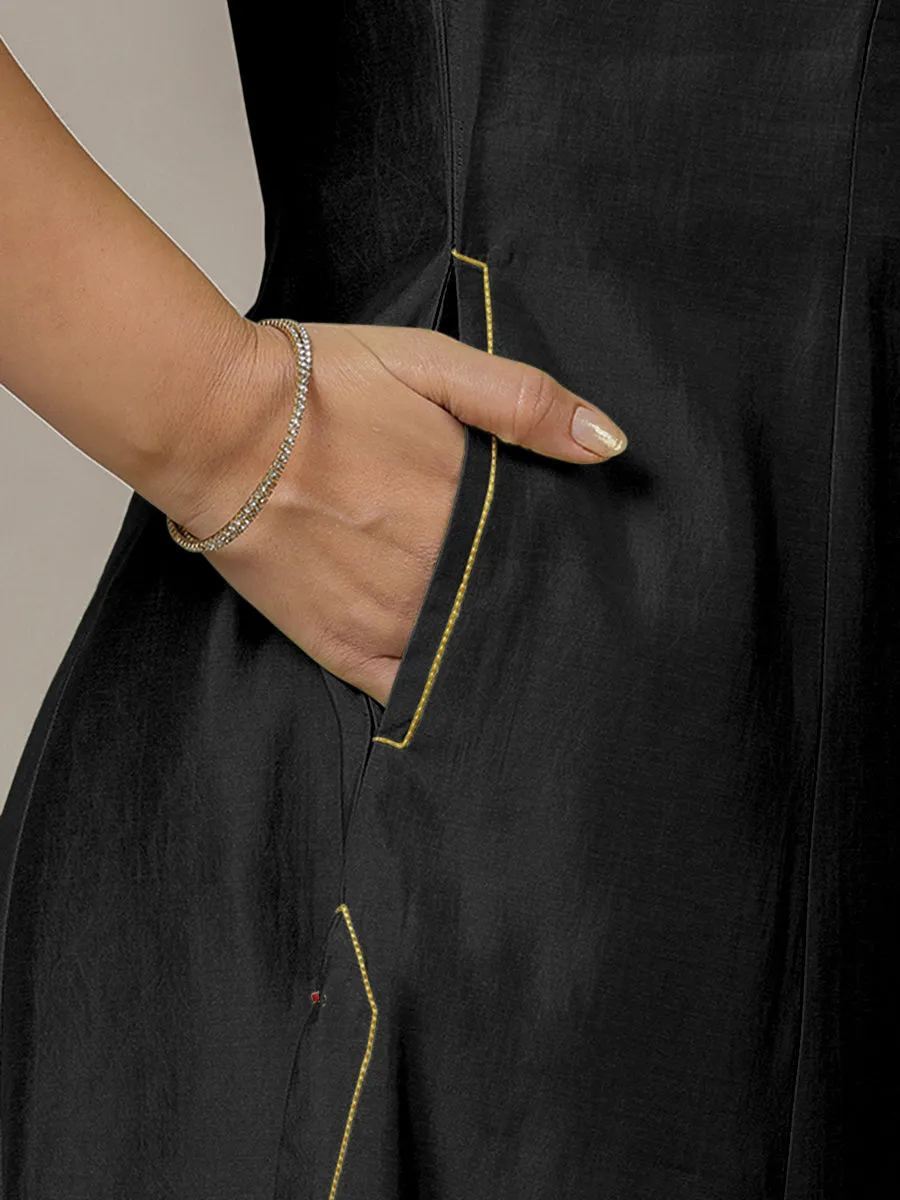 Piya x Rozaana | A Line Kurta in Raven Black with Thread Work | Coords or Only Kurta