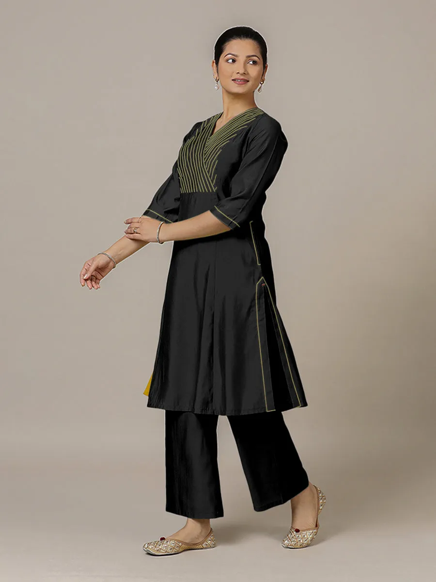 Piya x Rozaana | A Line Kurta in Raven Black with Thread Work | Coords or Only Kurta