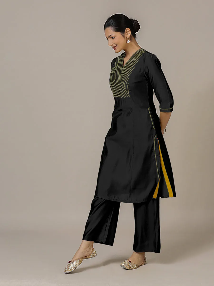 Piya x Rozaana | A Line Kurta in Raven Black with Thread Work | Coords or Only Kurta