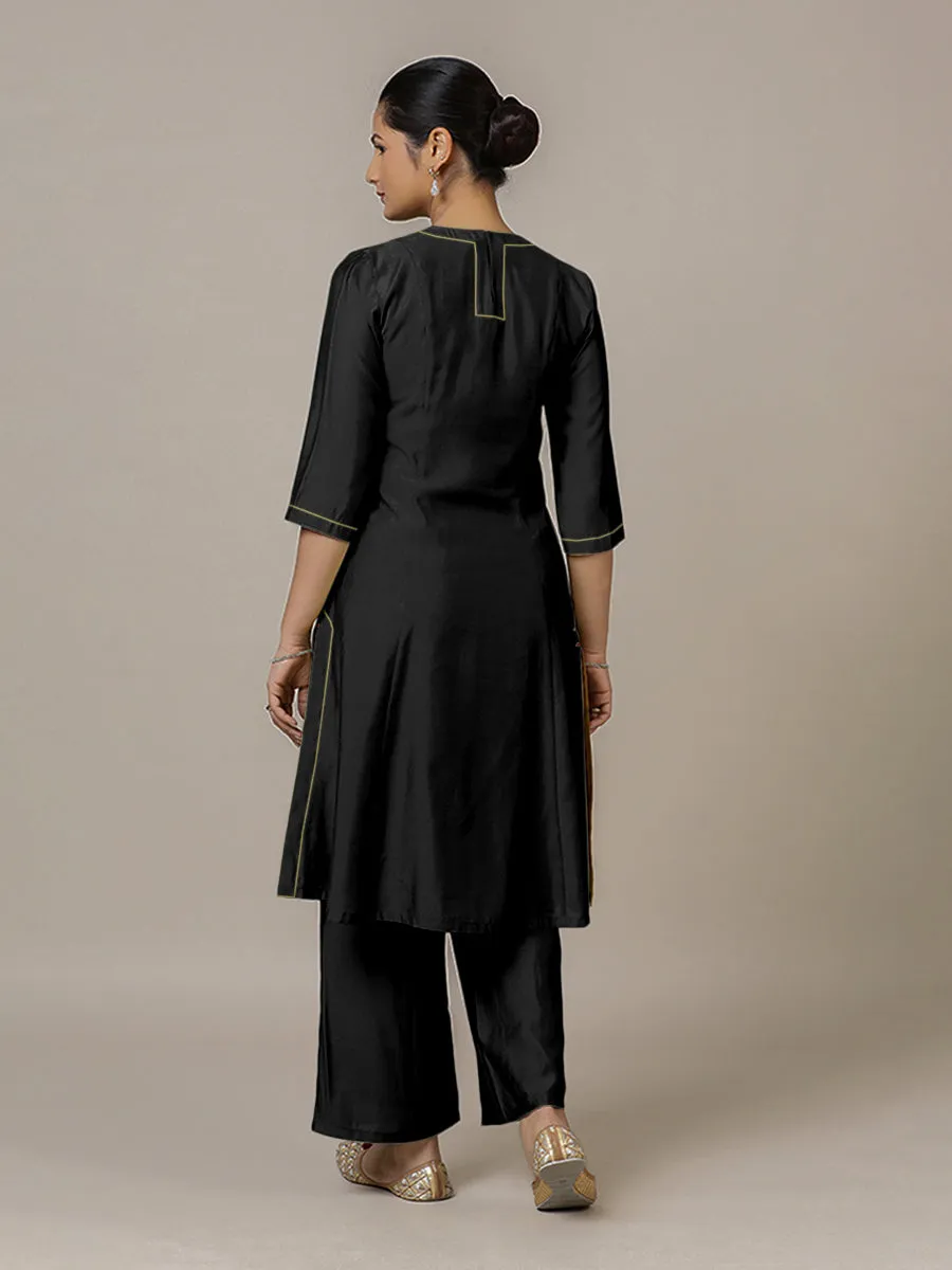 Piya x Rozaana | A Line Kurta in Raven Black with Thread Work | Coords or Only Kurta