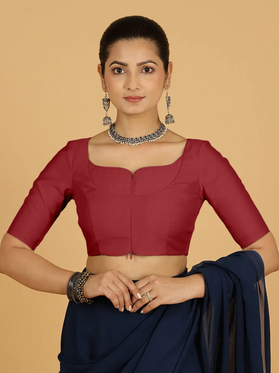Priya x Rozaana | Elbow Sleeves Saree Blouse in Scarlet Red